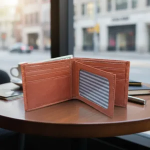 Billetera con volante central 130 cuero vacuno premium con protección Rfid